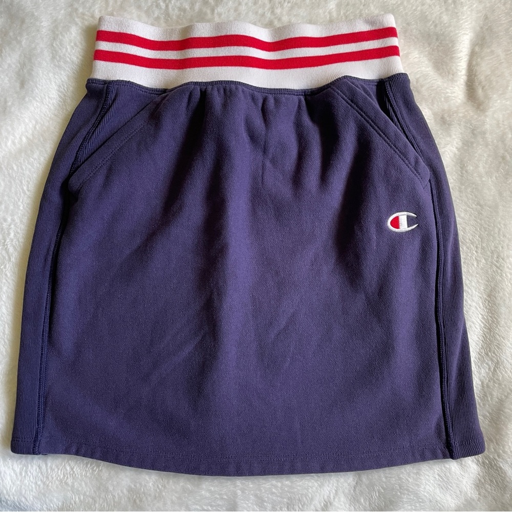 Champion mini skirt reverse weave purple striped sporty tennis vintage style